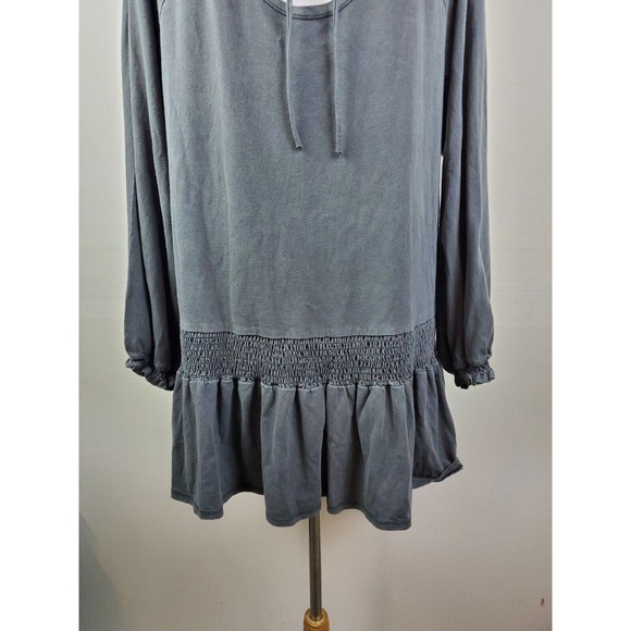 NWT Miou Muse Tunic Dress Babydoll Open Back Long Sleeve Sweatshirt Gray Pleated - Picture 3 of 11